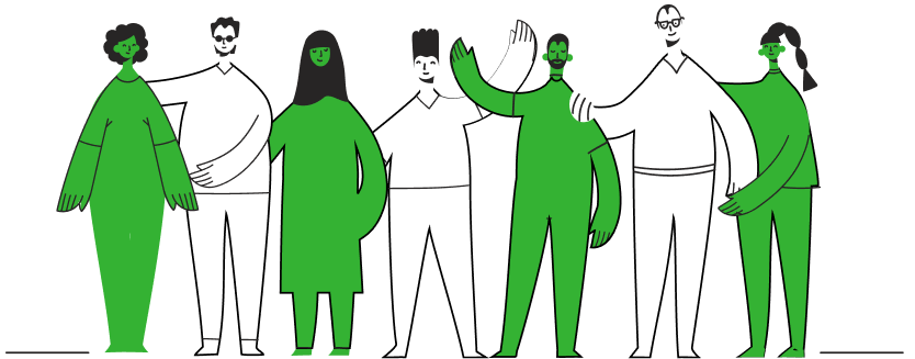 Dibujo animado de personas verdes y blancas