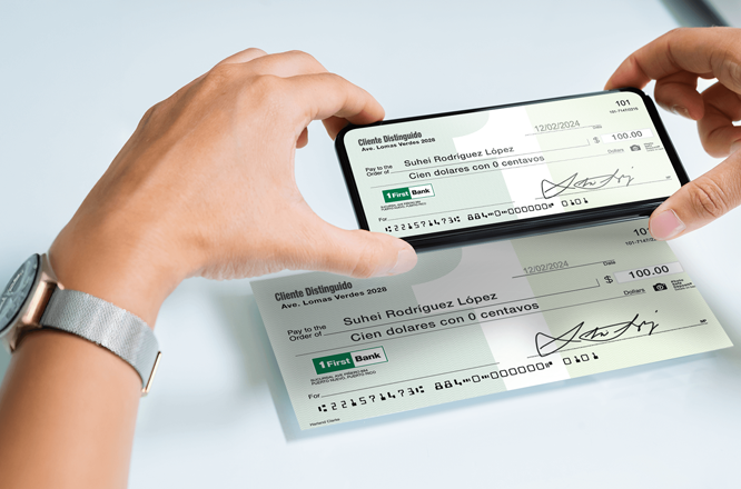 Person taking a picture or capture of a check