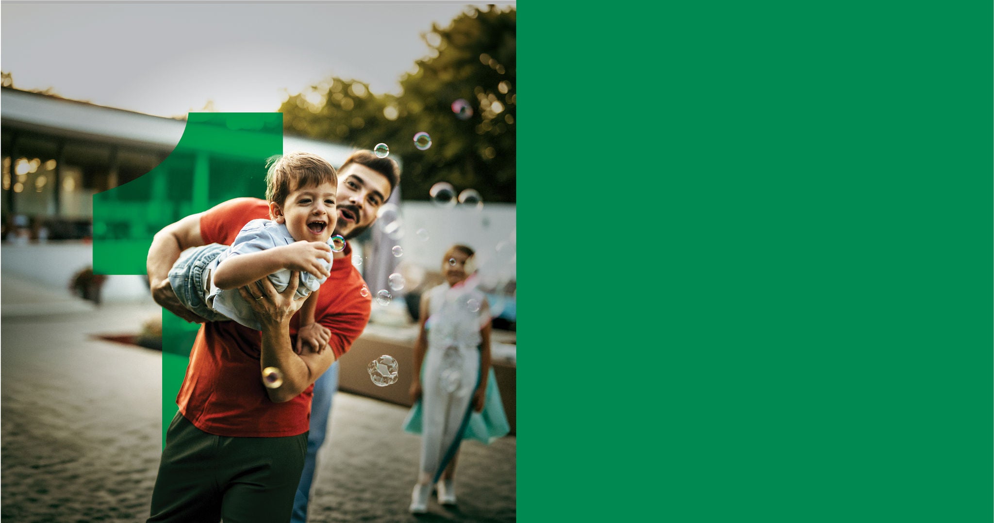 Father with a son playing.