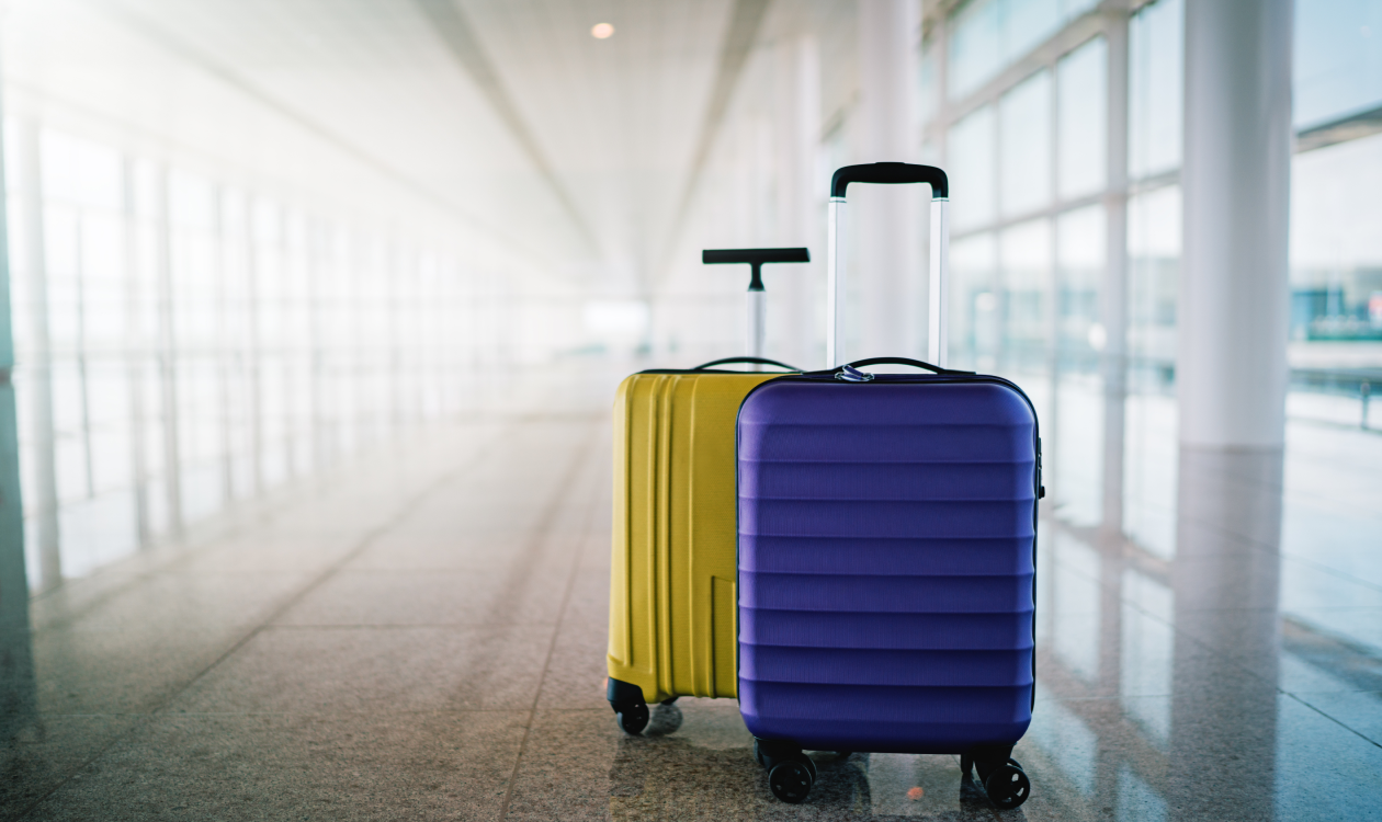 Yellow and blue travel suitcases
