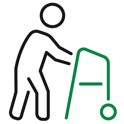 Icono de persona utilizando andador