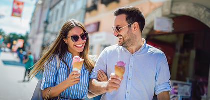 couple smiling with icecream