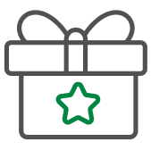 Icon of a gift box with a green star in it.
