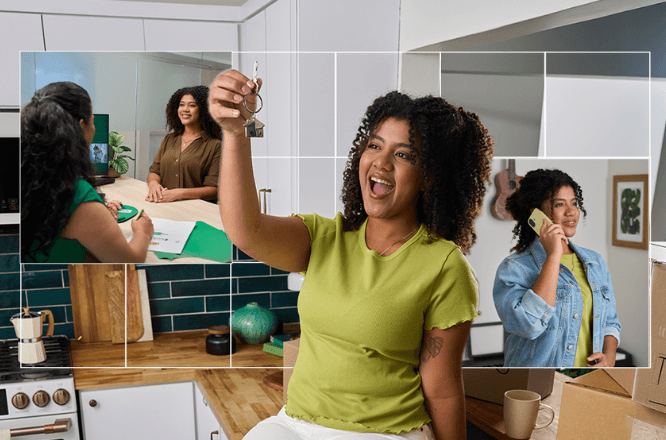 Español: Persona celebrando la compra de una nueva vivienda. English: Person celebrating the purchase of a new home.